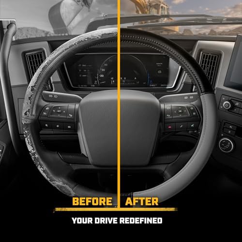 Cat® BigDrive Faux Gray/Black Leather Semi Truck Steering Wheel Cover, Fits RV and Big Rig Trucker, Steering Wheel Cover for Trucks 18 Wheeler - X-Large 17.5" - 18" Inches