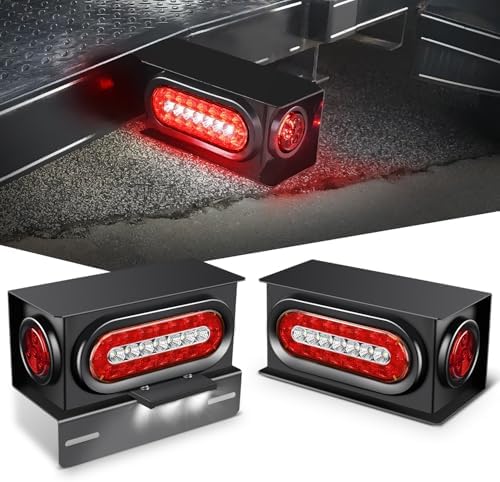 Nilight Steel Trailer Light Boxes Kit w/Oval Tailight Round Marker Lamp
