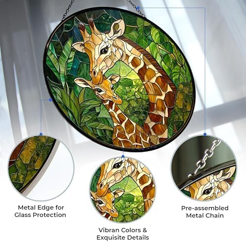 Stained Glass Window Hanging - Mom and Baby Giraffe Suncatcher Ready to Hang Window Doors Home Decoration and Christmas, Mother's Day Birthday Gifts for Women, Men, and Mom 7.8x7.8 in - Image 3
