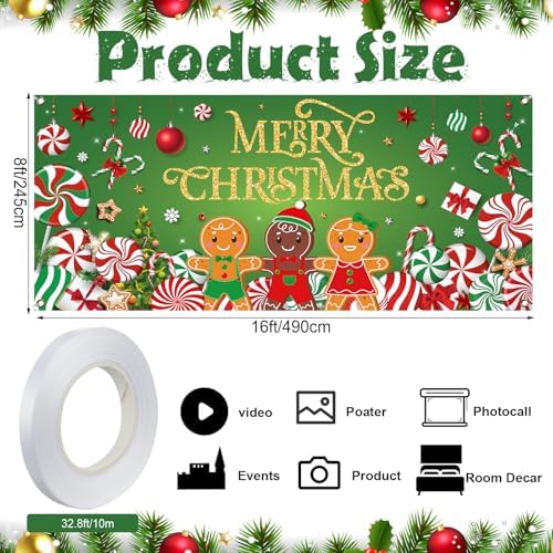 Preboun Christmas Candy Garage Door Decoration Merry Christmas Door Banner - Image 2
