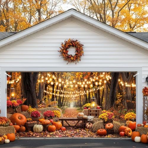 8X7 ft Fall Thanksgiving Garage Door Cover Decorative Autumn Party Decor by Lacoiime