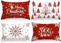 Lanpn Christmas Lumbar Throw Pillow Covers 12x18 Set of 4, Merry Christmas Winter Xmas Snowflake Decorative Holiday Cushion Pillow Cases 12 x 18 for Indoor Farmhouse Home Room Couch Decor (Red) by Lanpn