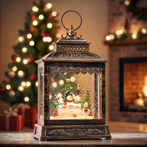 Christmas Snow Globes Lantern Christmas Snow Globe with Music Snowman Poetry,6H Timer,USB Lined/Battery Operated Lighted Lantern for Christmas Festival Decoration Gifts - Image 6