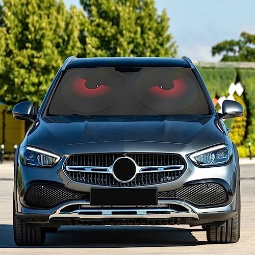 Scary Evil Red Eyes Windshield Sun Shade, Car Sunshade for Auto Truck SUV, Sun Shield that Keeps Your Vehicle Cool, Foldable, Storage Bag (62 x 32 in)