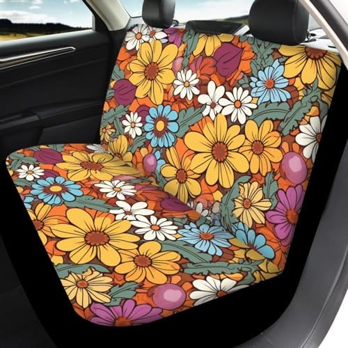 Abstract Hippy 60s 70s Groovy Floral Print Car Accessories Car Seat Covers for Women Girls Front Rear Seat Covers Universal Fits for Most Truck Sedan SUV Van Auto Interior Decoration,4pcs