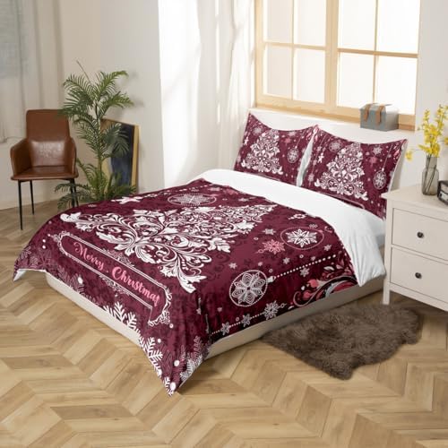 Christmas Tree Kids Duvet Cover Set King Size,Merry Christmas Holiday Western Bedding Set,Girls Boys Adults Room Decor,Snowflake Paisley Boho Comforter Cover,Purple Retro Quilt Cover,2 Pillowcases - Image 5