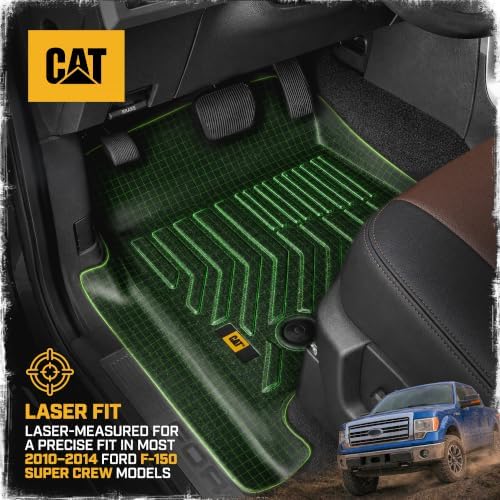 CAT® JustFit™ 3D Custom Fit Front Floor Mats for Ford F-150 Crew Cab 2010-2014, Heavy Duty Rubber Floor Liners Laser Measured, Ford F150 Accessories