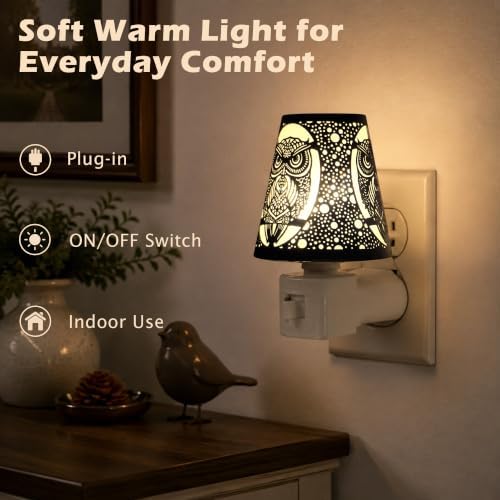 Owl Night Light Plug In, Metal Wall Light, Warm White, Manual On/Off Switch - Image 3