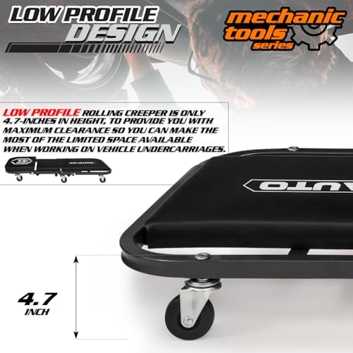 M-AUTO Foldable Z Creeper 2-in-1 Rolling Folding Car Creeper & Seat, 36" Adjustable Roller Garage Chair Lay Down or Sit, 330LBS Capacity Under Car Roller Creeper with 6 Swivel Casters, Black - Image 6