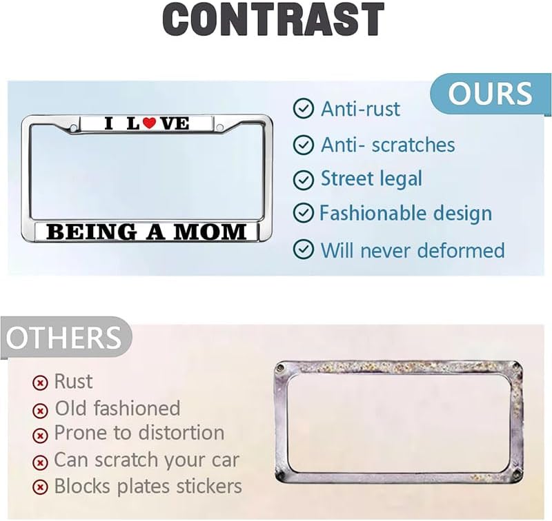 I Love Being a Mom Metal License Plate Frame Stainless Steel Car Licence Plate Covers Personalized Car Accessories License Plate Frame
