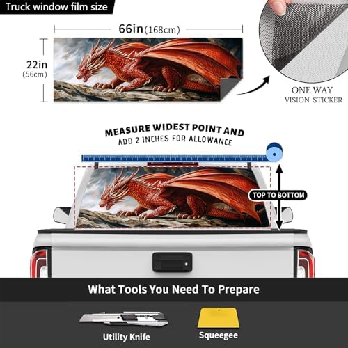 Mysterious Dragon Pickup Truck Decals Rear Window, Watercolor Western Animal Retro Automotive Decals and Graphics Rear Window Decals for Trucks, Car Window Decal Sticker 66 x 22 inch
