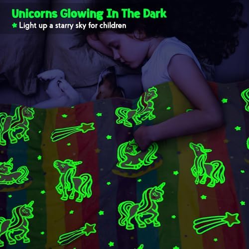 Jekeno Unicorn Toys Gifts for Girls Glow in the Dark Blanket Throw 50"x 60" - Image 2