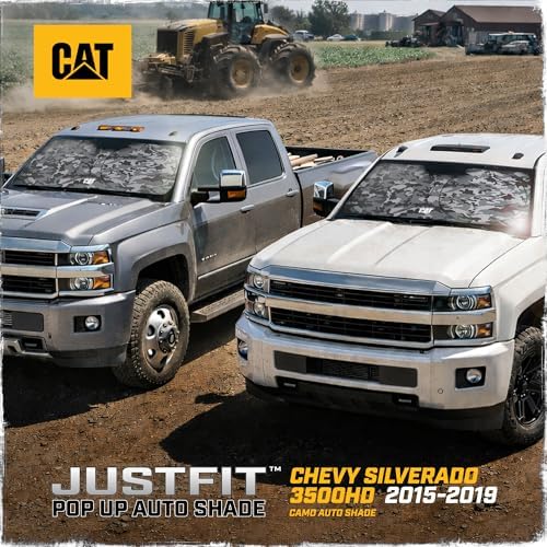 Windshield Sun Shade for Chevy Silverado 3500 2015-2019, Foldable Front Window Sunshade, UV Heat Blocker, Interior Protection Sun Shield, Keeps Truck Cab Cool, Heavy-Duty Truck Accessory - Gray Camo