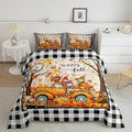 Homewish Happy Fall Comforter Set Full Size Pumpkin Truck Maple Leaves Gnomes Bedding Set,Vintage Black White Grid Quilt Set for Kids Girls Boys Adult Room Decor,Rustic Farmhouse Duvet Insert 3Pcs by Homewish