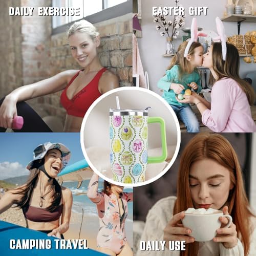 Easter Tumbler 40oz Spring Easter Egg Coffee Mugs Leak Proof Cups with Handle and Straw Stainless Steel Vacuum Insulated Water Bottle Easter Gifts Spring Decor (1PCS) - Image 7