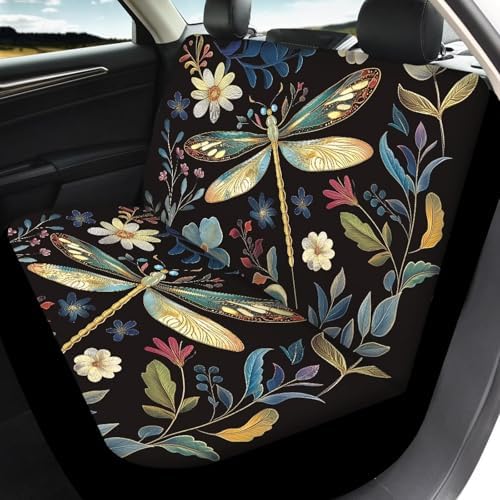 Dragonfly and Floral Pattern Car Accessories Car Seat Covers Front Rear Breathable Seat Covers Universal Fits for Truck, Sedan, SUV Auto Interior Protector