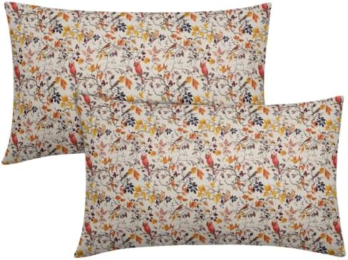 Fall Plant Pillow Covers 12x20 Set of 2 Autumn Red Cardinal Bird Maple Leaves Outdoor Throw Pillows Covers Vintage Rustic Farmhouse Decorative Farmhouse Cushion Case for Room Couch Sofa by Unknown