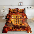 Feelyou Fall Bedding Set for Girls Boys Kids Toddler Size Maple Leaves Comforter Cover Room Decor Pumpkin Daisy Duvet Cover Dark Orange Quilt Set by Feelyou