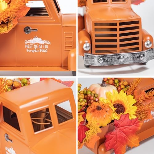 KI Store Fall Truck Decor 12-Inch Vintage Metal Truck with Fall Pumpkin Sunflower for Halloween Thanksgiving Decoration Table Centerpieces - Image 6