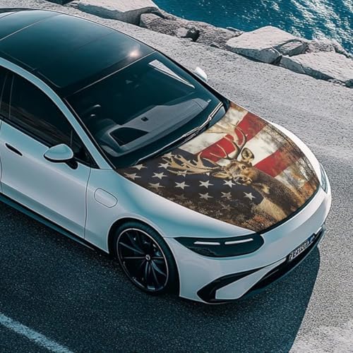 Stars and Stripes Elk Car Hood Cover Banner Car Bonnet Protection Cover Elastic Fabrics Polyester，Can be Washed Auto Decoration