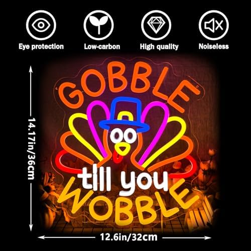 Turkey Neon Sign Thanksgiving Neon Sign Dimmable Thanksgiving Neon Light Sign for Home Decor Gobble Till You Wobble Sign for Autumn Decor Kids Holiday Gift - Image 6