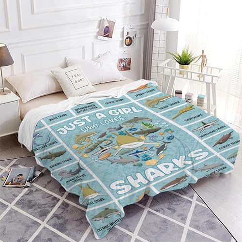 Just A Girl Who Loves Sharks Blanket Gifts for Girls Boys Women - Super Soft Cozy Warm Throw Sheet for Couch Bed Sofa Office Decor All Season 60"x80" for Adult - Image 4