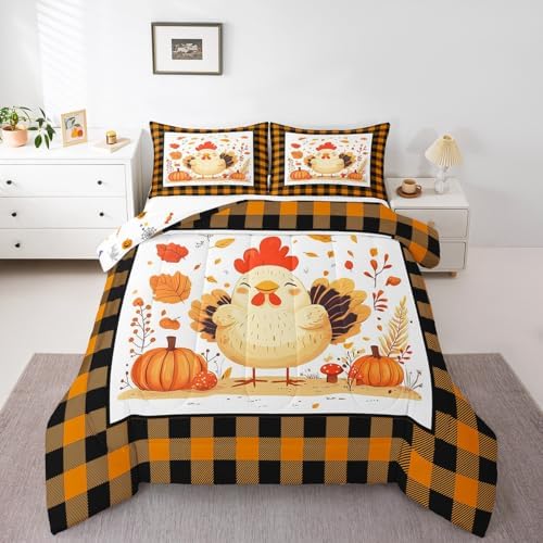 Erosebridal Fall Bedding Sets King - Thanksgiving Turkey Comforter Set for Kids Adults Rustic Farmhouse Duvet Insert Botanical Autumn Leaves Quilt by Erosebridal