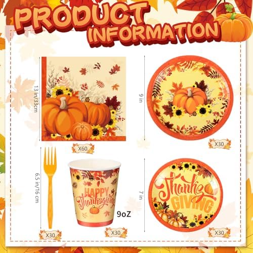 Sliner 180 Pcs Thanksgiving Disposable Dinnerware Set, Orange Pumpkin - Image 2