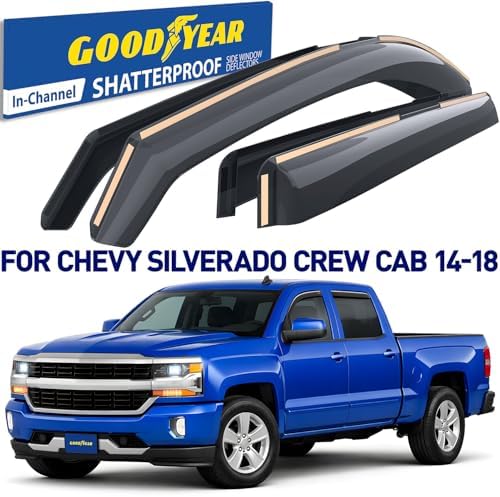 Goodyear Shatterproof in-Channel Window Deflectors for Trucks Chevrolet (Chevy) Silverado/GMC Sierra 2014-2018 Crew Cab, Rain Guards, Window Visors, Vent Deflector,Truck Accessories,4pcs- GY003402LPf