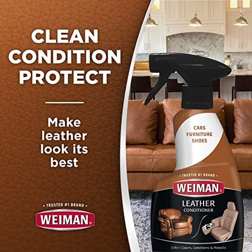 Weiman Leather Cleaner, Conditioner & Protector, 2 Pack Spray with Cloth