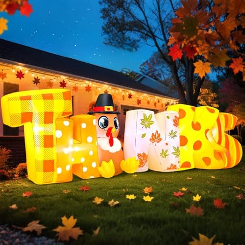 8FT Thanksgiving Inflatables Outdoor Decoration Inflatable Thanks Turkey, Built in LED Lights Blow Up Yard Decorations for Fall Holiday Party Garden Lawn Décor - Image 4