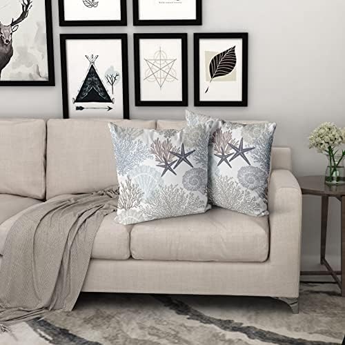 Sweetshow Ocean Coral Pillow Covers 18x18 Inch Nautical Coastal Throw Pillows Set of 2 Beach Seashell Starfish Pillow Case Soft Cotton Square Cushion Covers for Home Couch Sofa Patio Bedroom, Brown - Image 7