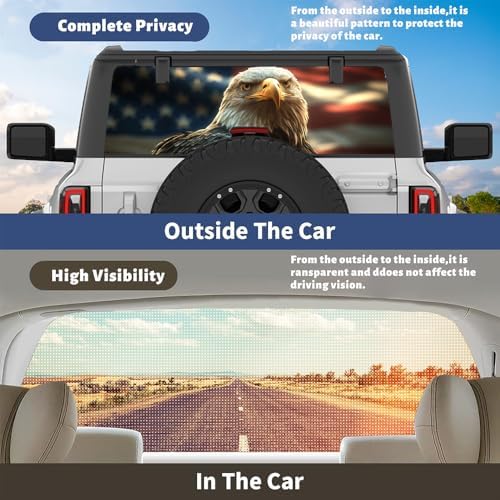 Country Flag Eagles Truck Rear Window Graphic Decals, Modern Cool Bird Animals Pickup Car Window Stickers Truck Back Window Film Decal for Trucks SUV 66 x 22 inch