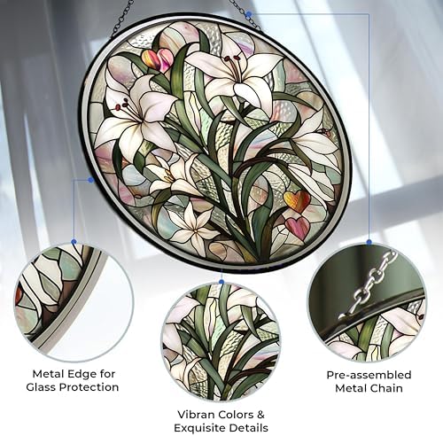 Valentine Lily Stained Glass Suncatcher by Clare Donovan Stained Glass Window Hangings Birthday Gift for Mom Grandma Teacher Women Friend Memorial Hook - Image 3