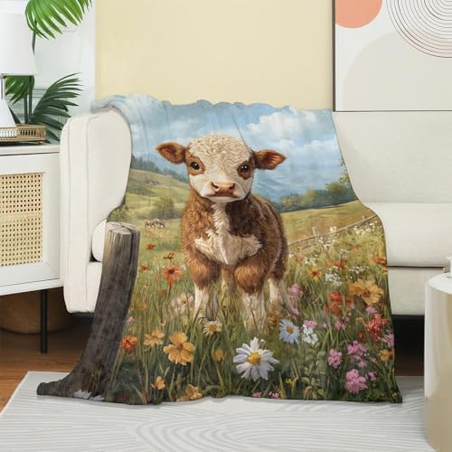 Adorable Cow Blanket, Soft Warm Cozy Throw Gifts for Adults Kids Women, Lightweight Comfy Fuzzy Flannel Blankets for Couch, Travel, Car, Home Decor 50×40 Inch - Image 2