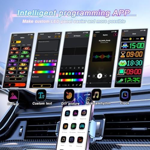 Super RGB LED Devil Eye Lights for Windshield 15"x4" [Advanced Chip, 100% Synced Dual Screen] Dynamic Flexible Programmable Custom LED Eyes Display for Car Motorcycle Window with Remote & APP Control