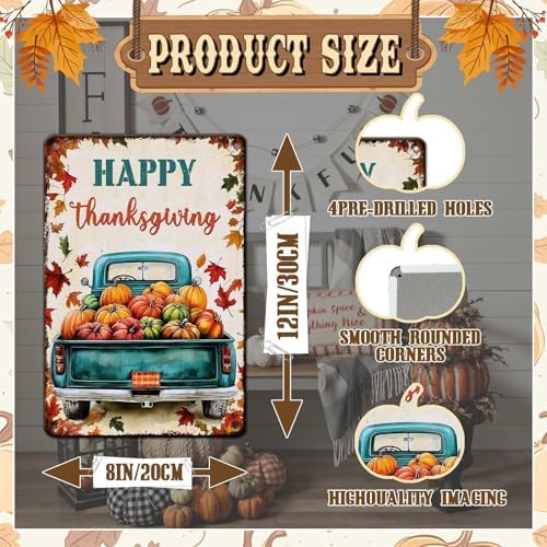Fall Sign Pumpkin Car Vintage Tin Sign Happy Thanksgiving 8x12Inch - Image 2