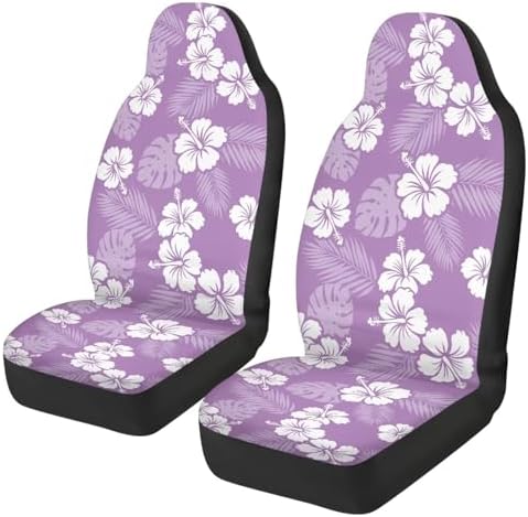 Hawaiian Florals Front Car Seat Cover Hibiscus Automobile Front Seat Covers Set of 2 Stretch Polyester Fabric Cover Universal Fit for Cars SUV Sedans