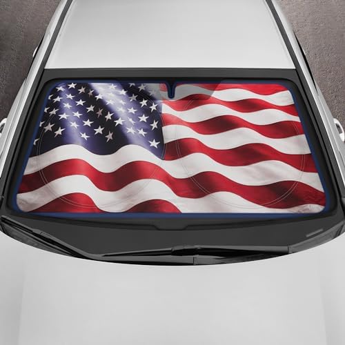 Motor Trend USA Americana Flag Car Windshield Sun Shade for Front Window, Foldable Car Sun Shade with Patriotic Graphic, Collapsible Sun Visor Sunshade for Cars Windshield (Medium 65" x 33")