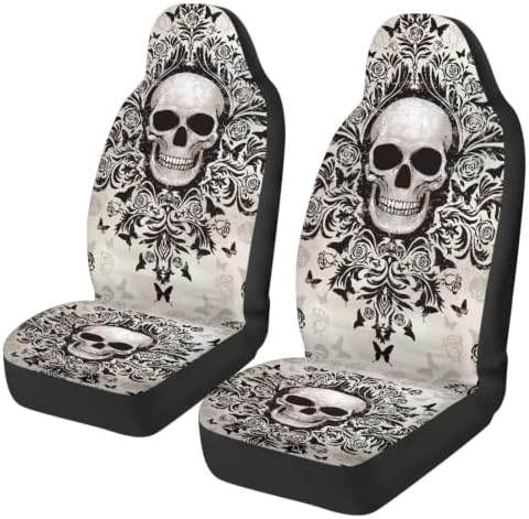 Damask Skull Car Seat Covers Breathable Front Seat Cover