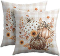 Fall Thanksgiving Pillow Covers 16x16 Set of 2 Autumn Pumpkin Maple Leaves Dot Floral Outdoor Throw Pillows Covers Orange Cream Plaid Bow Decorative Farmhouse Cushion Case for Living Room Couch Sofa by Unknown
