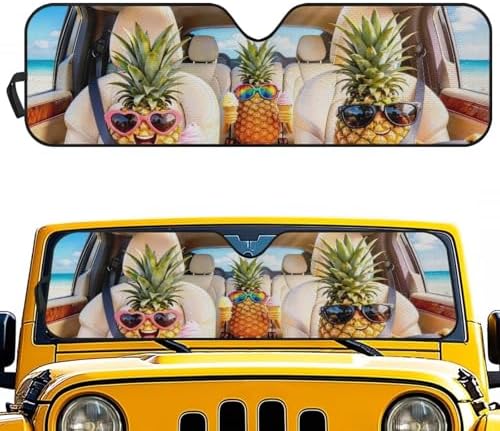 Renewold Automotive Front Windshield Sunshade Summer Car Window Covers Block Heat UV Rays Sun Shade for Jeep Wrangler JK JKU JL JLU 1997-2023 Sun Blocker Visor Foldable Shield Funny Tropical Pineapple