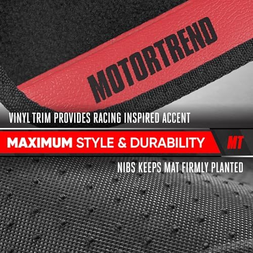 Motor Trend SpeedSeries Carpet Car Floor Mats Set - Versatile Fit for Cars, Trucks, SUVs, Vans Red Trim Racing Design Car Mat Full Set Tapetes para Carro - Set of 4, Black & Red Car Carpet Mats