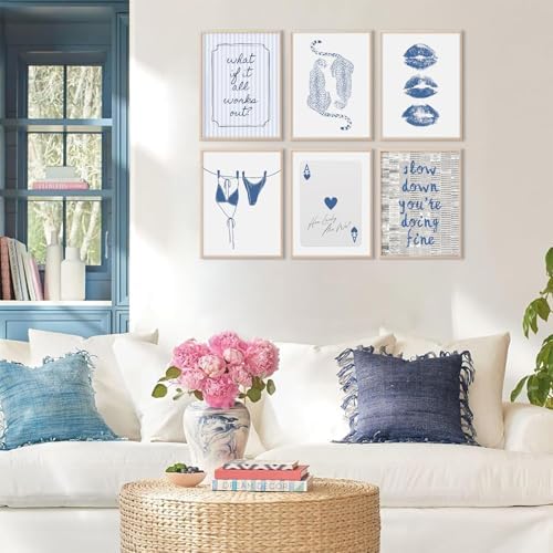 Navy Blue Leopard Wall Art Preppy Cheetah Canvas Wall Decor Trendy Aesthetic Posters Navy Blue Bikini Prints Preppy Aesthetic Pictures Ace of Hearts Painting for Dorm Bedroom 12x16 Inch Unframed 6Pcs - Image 5