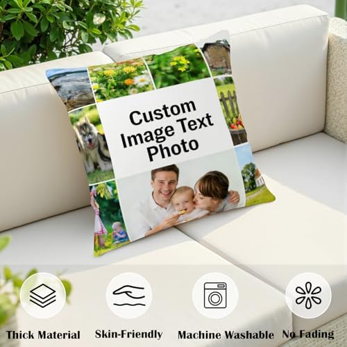Personalized Cotton Linen Pillow Covers 20x20 Inches Set of 2 Custom Pillowcase with Picture Design Your Own Photo Text Cushion Cover with Hidden Zipper for Home Couch Sofa Livingroom - Image 5