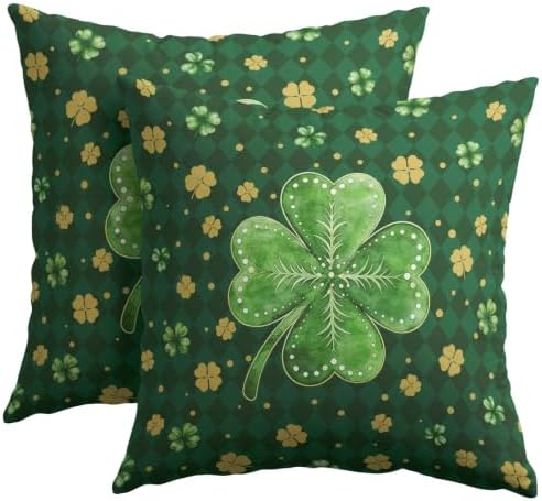 St.Patrick's Day Throw Pillow Covers 16x16 Set of 2 Green Lucky Clovers by Trongr
