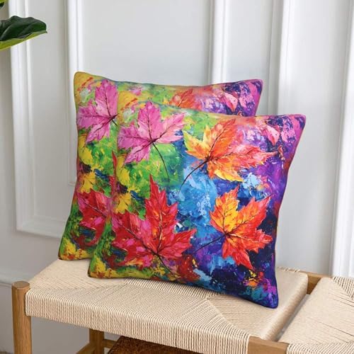 Colorful Autumn Maple Leaf Throw Pillow Covers 18x18 inch Set of 2 Pillow Case Cushion Cover for Home Sofa Couch Living Room Car Decor - Image 4