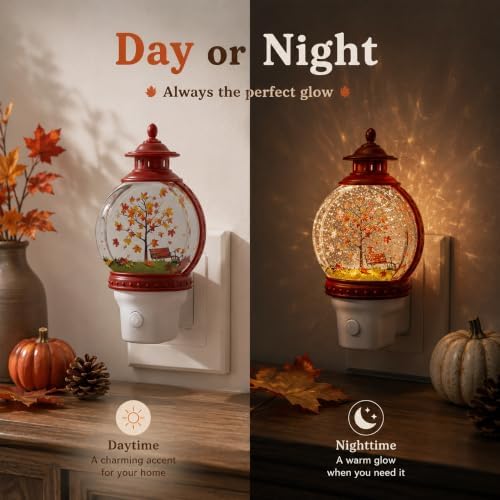 Autumn Water Globe Night Light, Spinning Glitter Lantern, Maple Tree Scene - Image 3