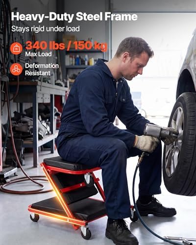 VEVOR 36 in 3-in-1 Folding Mechanic Creeper, Z-Creeper Garage Roller, 340 lbs Under Car Rolling Creeper with 6 Swivel Casters, Padded Headrest, Lay Down or Sit for Auto Repair - Image 6