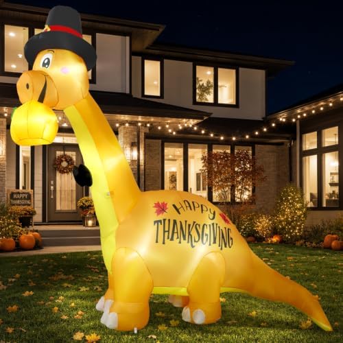 10FT Thanksgiving Inflatables Dinosaur with Pumpkin Outdoor Decorations - Image 7